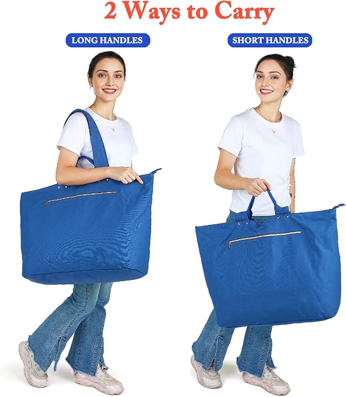 Large Canvas Beach Bag for Women, Beach Bags Waterproof Sandproof with Zipper & Wet Bag Cruise Essentials