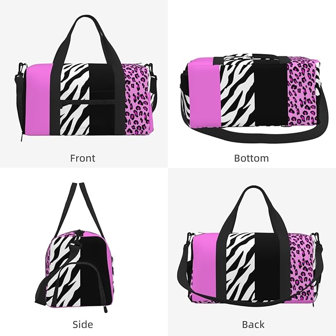 Leopard Print, Zebra Print, Animal Print, Pink Women'S Gym Duffle Bag With Shoes Compartment, Ideal For Travel, Gym, Sports, Duffel, Weekender