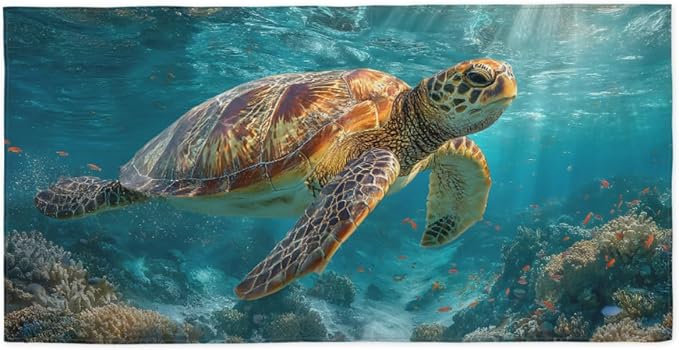 Sea Turtle Summer Animal Beach Towel, Large Microfiber Quick Dry Lightweight Pool Bath Towels Sand Free Beach Blanket for Summer Cruise Yoga Camping Travel Vacation Essentials 31 x 61 in