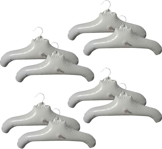 NewFerU Inflatable Hangers for Travel X 8 in White Round Shoulder for Hand Wash Laundry, Air Blow up Clothes Drying Hangars with Metal Hook, Compact, Space Saving, Foldable, Portable, Non Slip