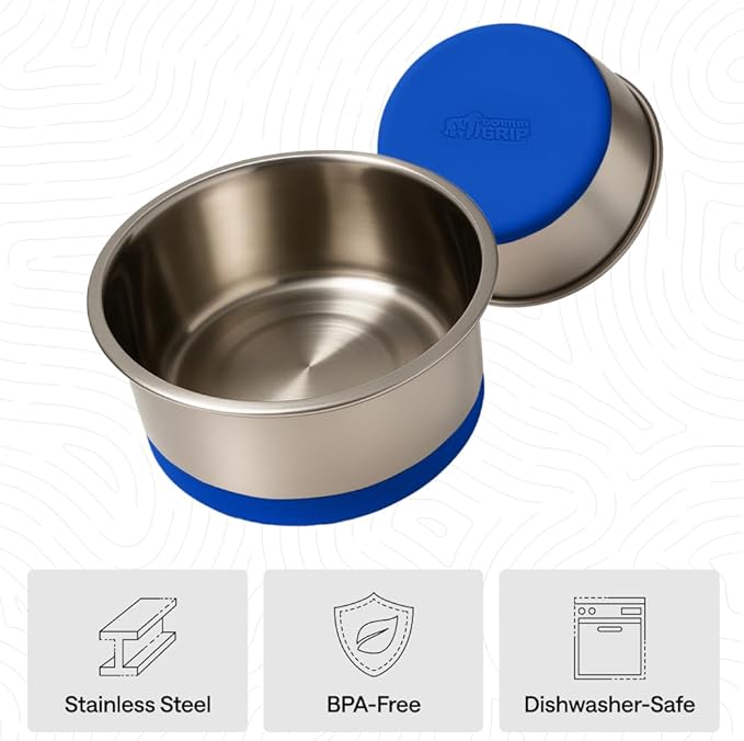 GORILLA GRIP Dog Bowls, Heavy Duty 304 Stainless Steel, Holds 4 Cups Each (32 fl oz) Food and Water Bowl for Feeding Dogs and Cats, Dishwasher Safe, Rust Resistant, BPA Free Rubber Base Set of 2 Blue