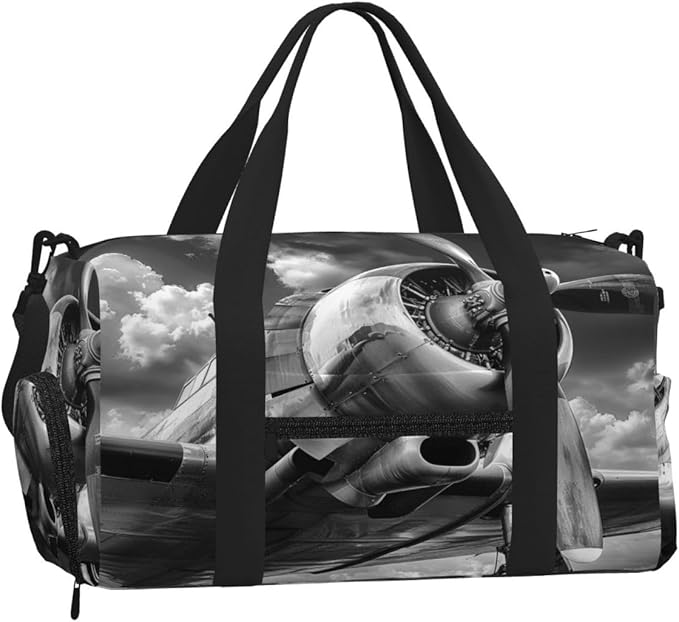 Sports Gym Bag Old Aircraft Travel Duffel Bag With Shoe Compartment Shoulder Strap, Lightweight Water-Resistant Weekend Overnight Totes For Women Men