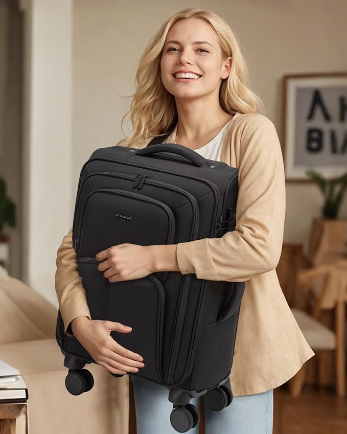 LOVEVOOK Medium Checked Luggage, 24 Inch Softside Suitcases with Spinner Wheels, Lightweight Suitcase with TSA Lock for Women Men, Large Luggage for Travel Business Trip