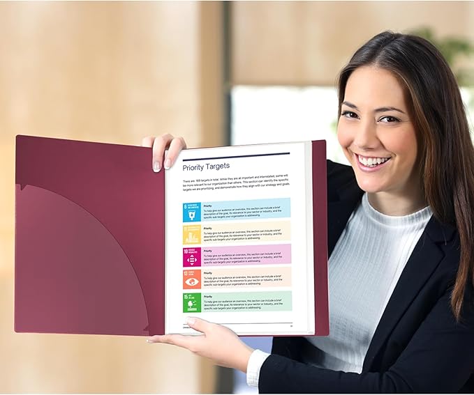 Dunwell Presentation Binder 12-Pocket, Displays 24 Pages, 8.5x11 Portfolio Binder with Plastic Sleeves, Storage and Organizer for Documents, Certificates, Projects, Photos (Ruby)