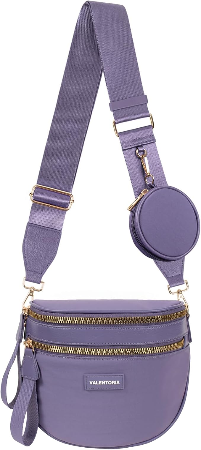 2 in 1 Nylon Crossbody Bags for Women Spacious Bum Bags for Women Crossbody Large Fanny Pack with Removable Wallets Purse Belt Pouch (Cloudy Purple)