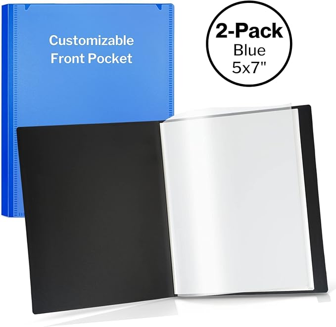 CRANBURY Small Photo Album 5x7 (Blue), 2-Pack Plastic Photo Book, 24 Pockets Show 48 Pictures, Mini Picture Binder with Customizable Album Cover, 5 x 7 Clear Sleeves
