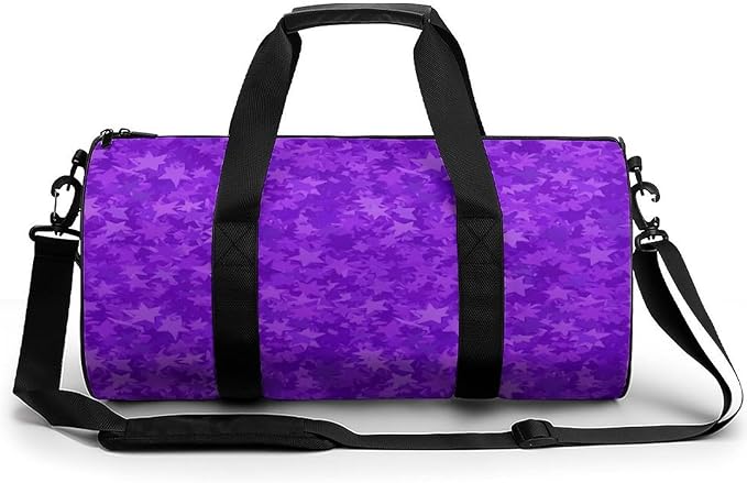 Unisex Foldable Gym Bag Purple Foil Stars Lightweight Travel Sports Bag Workout Yoga Dance Bags Overnight Weekender Bags