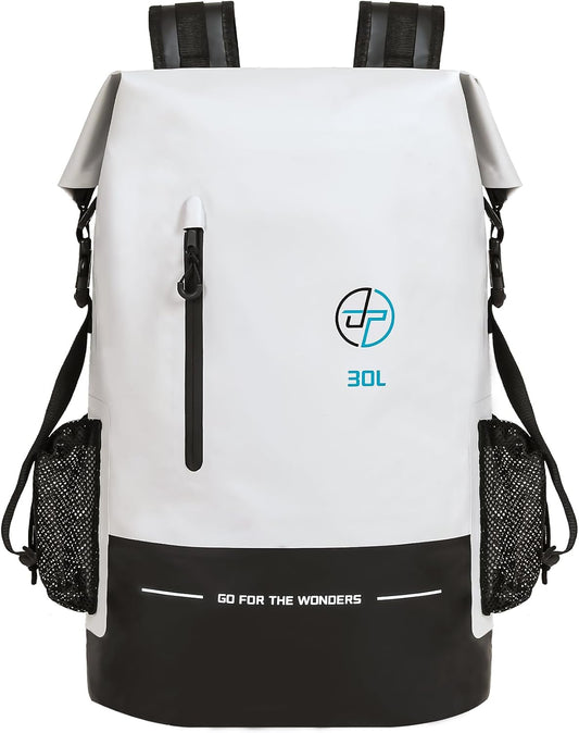 UPWELL Waterproof Dry Bag 30L Boating Backpack for Travel Hiking Camping Bags for Kayaking Hiking Waterproof Bags Swimming Floating Submersible Dry Bag Grey&White