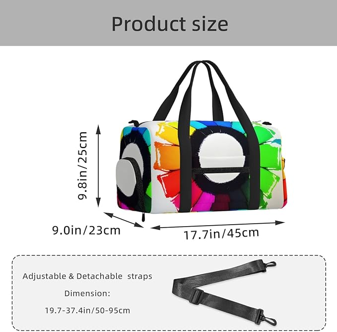 Colored crayon circles Print Gym Bag with Shoe Compartment for Women Men, 17.7in Sports Duffle Weekender Tote, Overnight Travel Duffel Bag Carry On