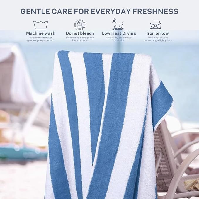 Cotton Turkish Beach Towel with Towels Oversized 30"x60" Pool Absorbent Extra Large Quick Dry Sand Travel Towel (Cabana Fountain Blue, 4 Pack)