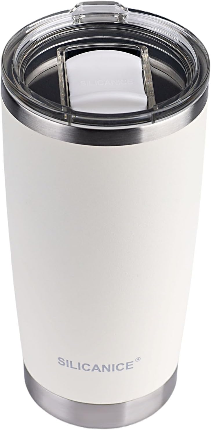 White 20 oz Stainless Steel Double Wall Vacuum Insulated Tumbler with Slidable Lid,Dishwasher Safe & Spill Proof Travel Coffee Cup & Mug For Women,Durable Coating Scratch Resistant Outdoor,Hot Cold