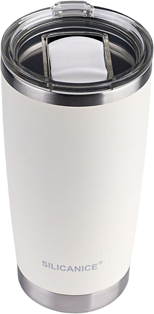 White 20 oz Stainless Steel Double Wall Vacuum Insulated Tumbler with Slidable Lid,Dishwasher Safe & Spill Proof Travel Coffee Cup & Mug For Women,Durable Coating Scratch Resistant Outdoor,Hot Cold