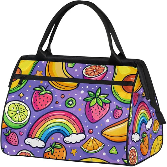 Rainbow Fruit Overnight Weekender Bag for Women Men Travel Duffel Bags Waterproof Luggage Carry on Sports Yoga Gym Bag