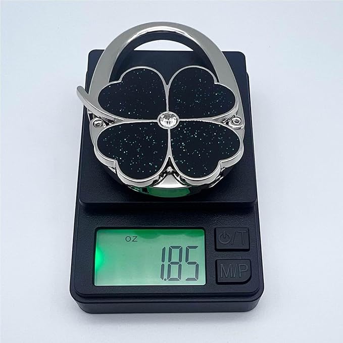 Four Leaf Clover Design Foldable Handbag Hanger Folding Purse Table Hook Holder (Black)