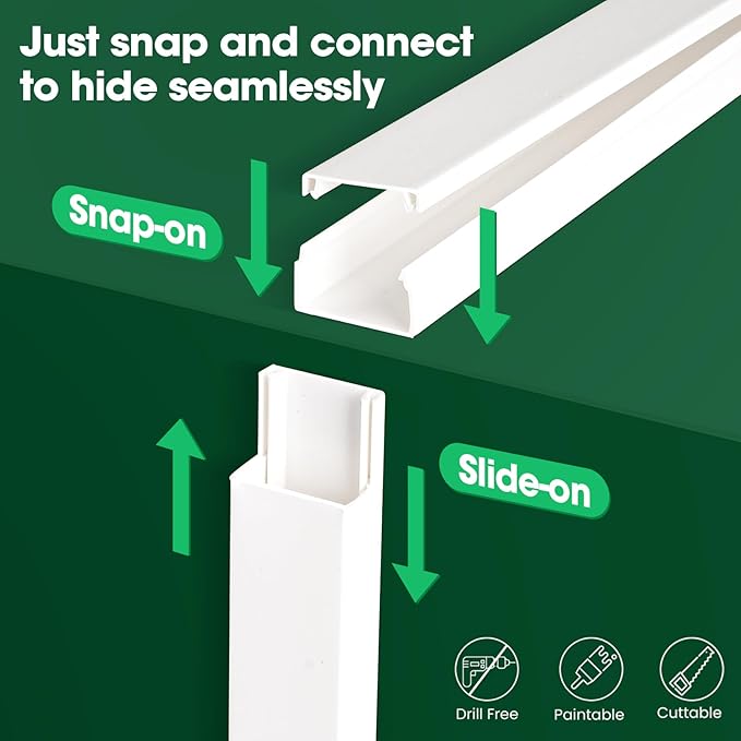 AZEN Cord Hider Kit, 630in Cord Covers for Wires on Wall, Paintable Wire Covers for Cords on Wall, Self-Adhesive Cable Hider Cord Organizer, Wire Hiders, 40X L15.75in X W0.96in x H0.57in