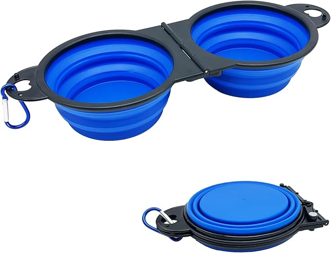 Collapsible Dog Water Bowl - Pet Portable Foldable 2 in 1 Food Bowls,Silicone Feeding Dish for Traveling,Camping,Walking,Hiking