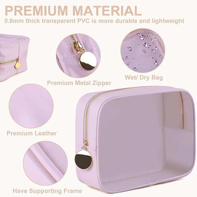 4PCS Clear Makeup Bag Set, Waterproof TPU Purse Organizer Pouches, TSA Approved Toiletry Bag, Diaper Bag Organizer Pouch, Travel Organizer Bags for Women and Kids