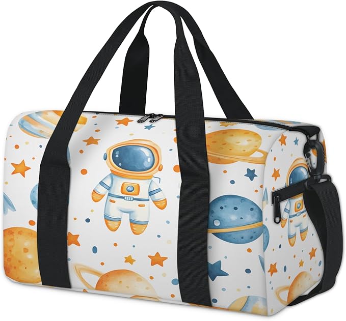Space Theme Astronaut Travel Duffle Bag for Women Men, Overnight Weekender Bag, Carry on Tote for Sport Gym