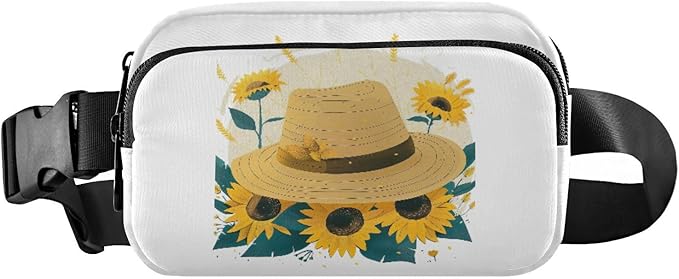 Hat with Sunflowers Fanny Pack for Women Men Water Resistant Fashion Waist Packs with Adjustable Strap Belt Bag for Travel Workout Jogging Hiking 21218958