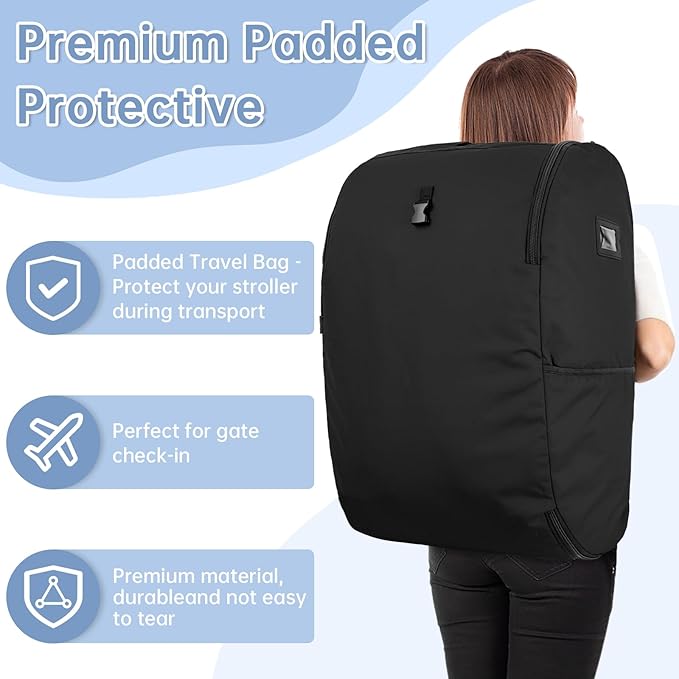 Padded Car Seat Travel Bag Compatible with Doona, Infant Car Seat Travel Bag, Foldable Car Seat Stroller Gate Check Bag for Airplane (Midnight Black)
