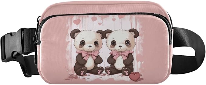 Valentine Panda Bears Hearts Bows Fanny Pack for Women Men Water Resistant Fashion Waist Packs with Adjustable Strap Belt Bag for Travel Workout Jogging Hiking 21218132