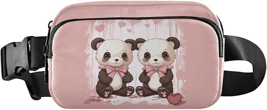 Valentine Panda Bears Hearts Bows Fanny Pack for Women Men Water Resistant Fashion Waist Packs with Adjustable Strap Belt Bag for Travel Workout Jogging Hiking 21218132