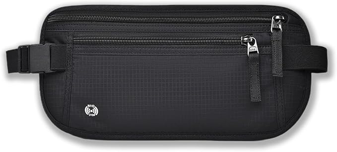 Passport Wallet RFID Blocking Slim Anti Theft Holder Travel Unisex Adjustable Waist Money Belt with Secure Zipper(black)