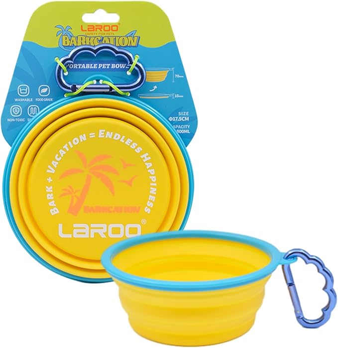 LaRoo Collapsible Dog Bowls, Large Portable Foldable Travel Dog Bowls with Clasp, BPA-Free Non-Toxic Water & Food Bowl for Large/Medium Dogs, Outdoors in Summer Hiking, Walking, Traveling (Yellow)