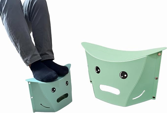Foldable footrest for Desk and Travel - Foot Stool for Under Office Desk or Airplane Foot Rest for air Travel Comfort (Green)