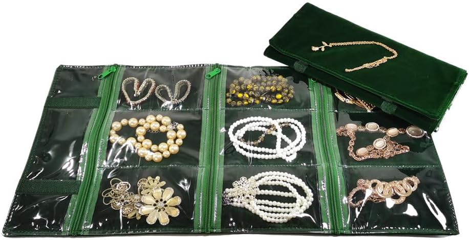 Travel Jewelry Roll Bag Portable Organizer Pouch With Grids&PVC Cover Storage Bags for Necklace, Bracelet, Bracelet,Ring, Badge, Pendant