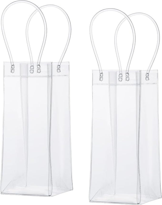 2 PCS Wine Cooler Bag, Clear Pvc Ice Wine Bag with Handle, Portable Foldable Wine Cooler Sleeve Bottle Bags for Party, Outdoor, Champagne, Cold Beer, White Wine Beverage
