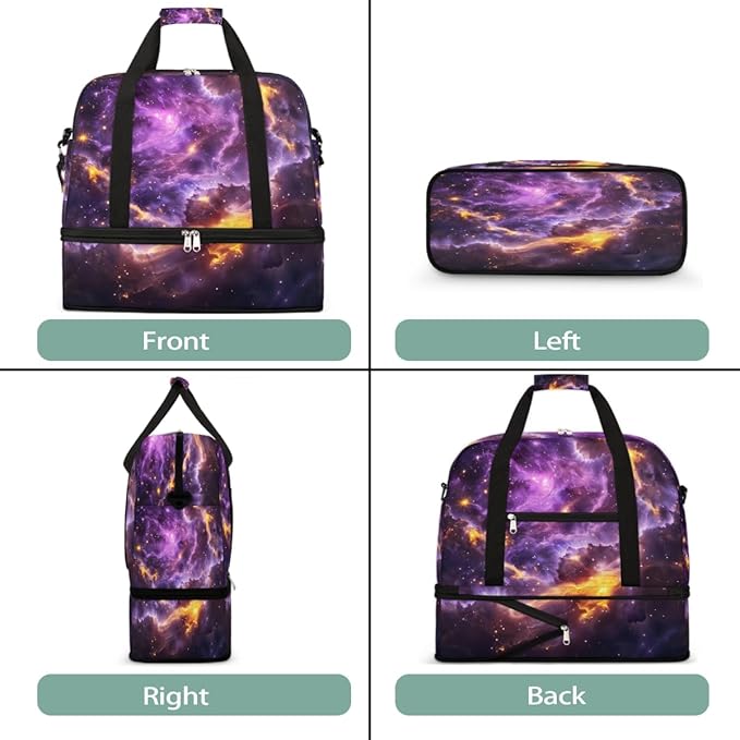 Purple Gold Abstract Nebula Large Weekender Bag with Shoe Compartment Travel Duffel Bags for Women Carry On Hospital Overnight Bag Foldable Personal Item Travel Bags Tote Gym Sports Airplanes