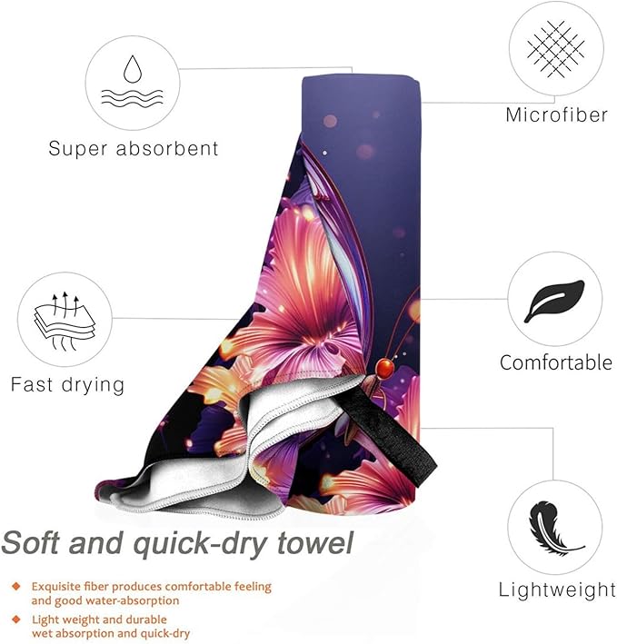 Beach Towel Sand Free Quick Dry Towel Microfiber Oversized Purple Butterfly Travel Towel 31.5""X63"" Absorbent Bath Towel Compact Towel Blanket for Women Men Camping Swim Sports, White