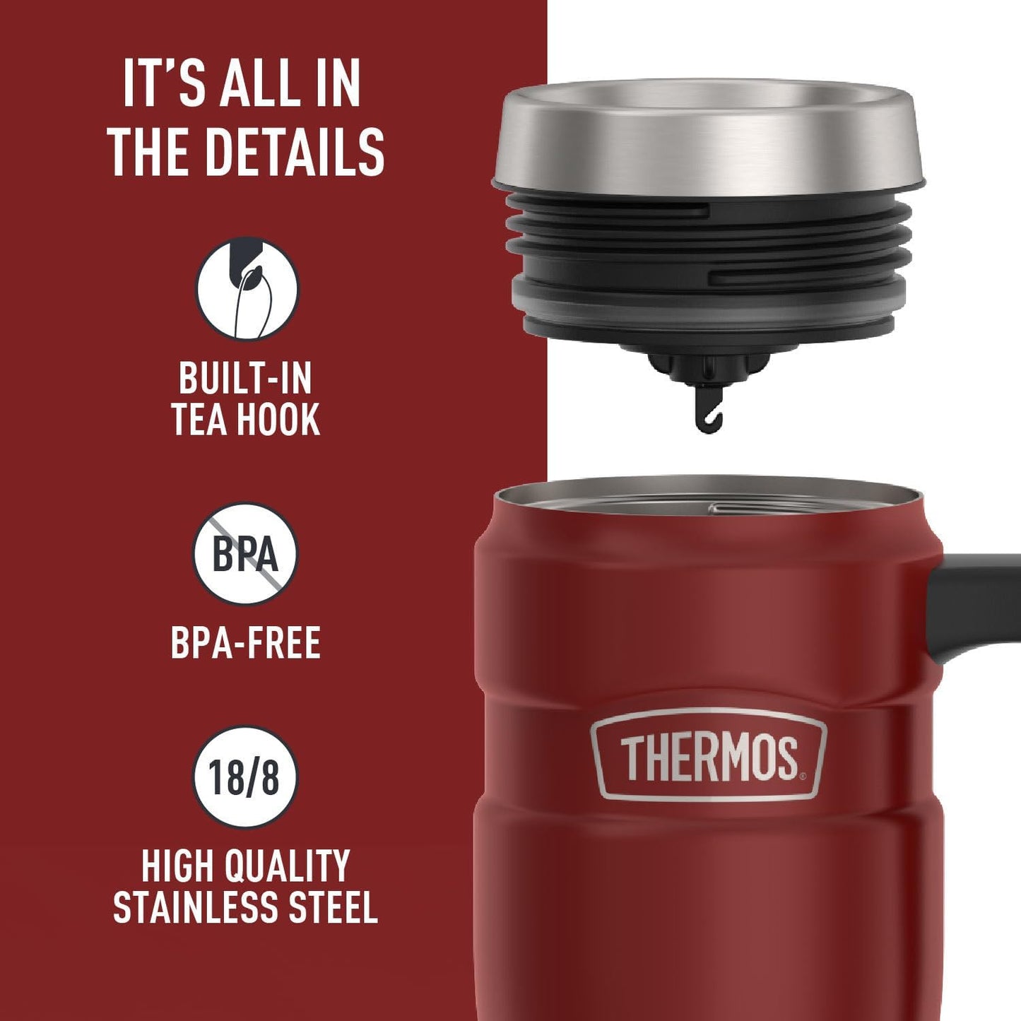 THERMOS Stainless King Vacuum-Insulated Travel Mug, 16 Ounce, Rustic Red
