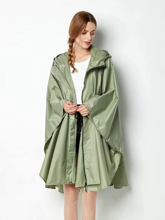 NUUR Rain Poncho for Women Adults Unisex Hooded Zipper Raincoat Waterproof Reusable Hiking Rain Coat with Pockets