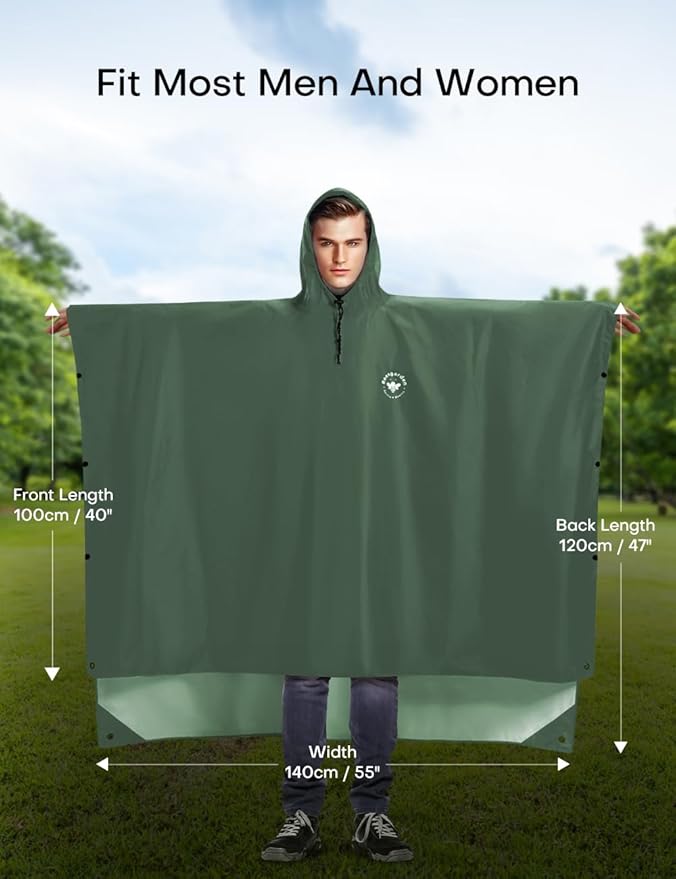 Hooded Rain Poncho for Adult, TPU IP8000mm Waterproof Coating, Reusable Unisex Rain Poncho for Hiking Travelling