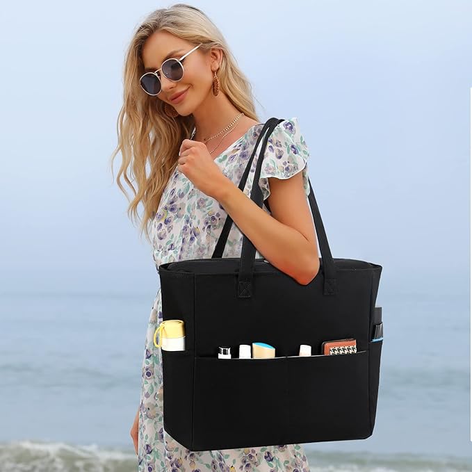 LEDAOU Beach Bag Waterproof Sandproof Women Beach Tote Pool Bag with Zipper for Swim Gym Grocery Travel with Wet Pocket | Sandproof, with Zipper, for Gym, Grocery, Travel, with Wet Pocket