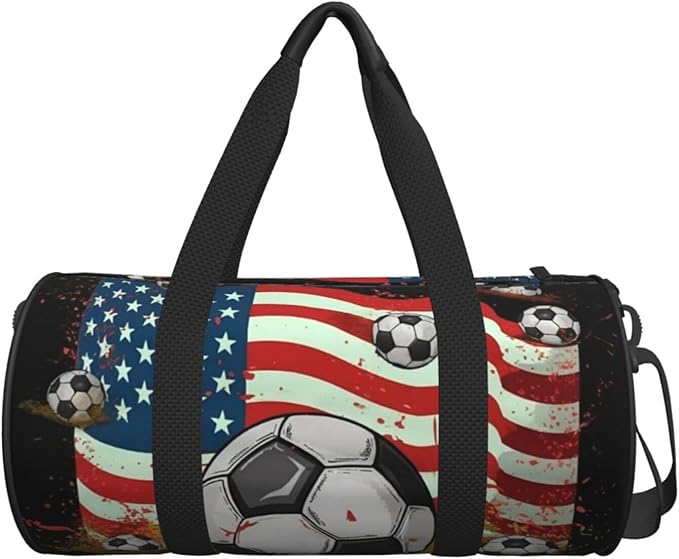 Travel Duffel Bag Lightweight Carry On Weekender Overnight Bags Soccer USA American Flag Sports Tote Gym Backpack with Adjustable Strap Hospital Bags Foldable Luggage Bag for Women Men
