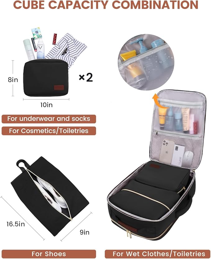 LOVEVOOK 56L Travel Backpack for Women & Men, Airline Approved Carry On Luggage with 3 Packing Cubes, TSA Overnight Bags, Waterproof Personal Item Bag, Weekender Essentials Backpacks fits 17" Laptop