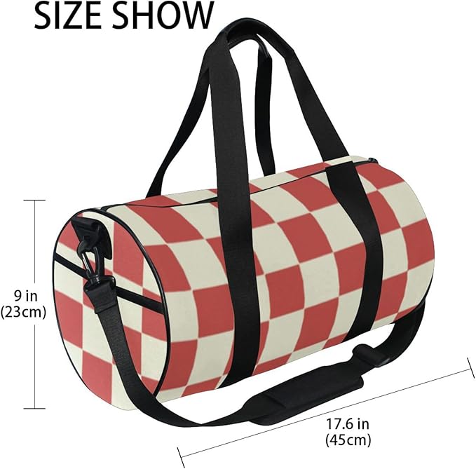 Red Beige Checker Plaid Foldable Personal Item Travel Bag Workout Travel Tote Gym Bag
