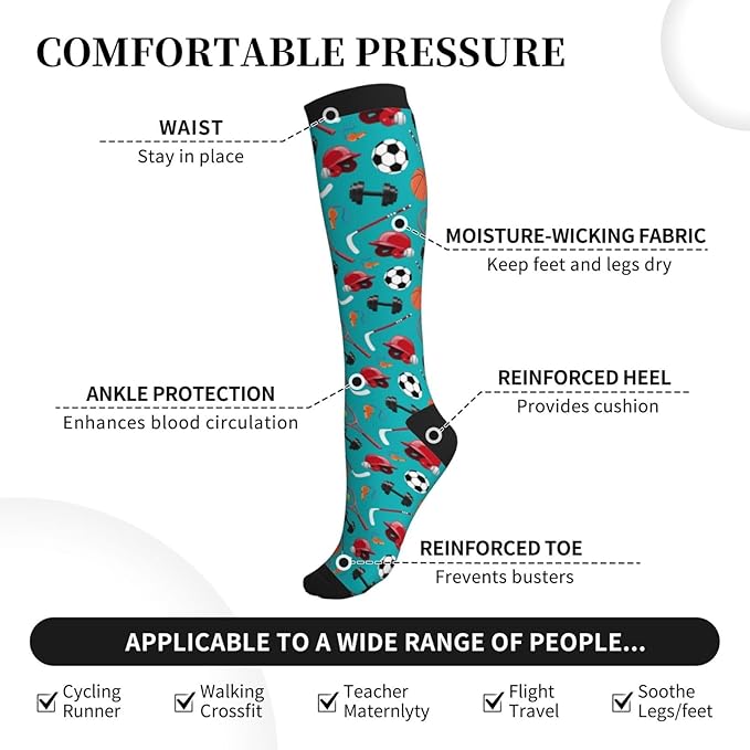 Compression Socks Knee High Circulation Support Socks For Women Men Athletic Running Work Hiking Cycling Travel