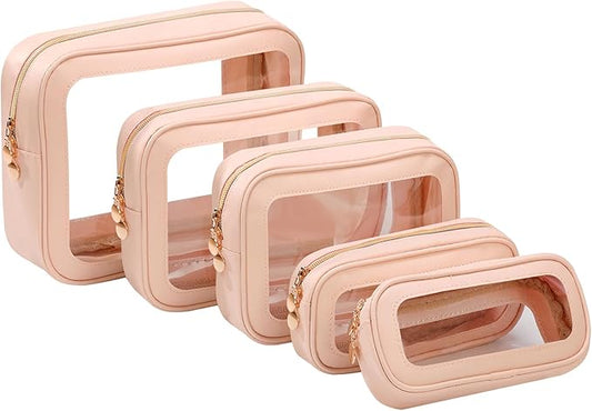 5PCS Diaper Bag Organizer Pouch Set，Clear Organizer Bags,TSA Approved Toiletry Bag,Clear Waterproof Cosmetic Bags with Zipper,Purse Organizer Pouches,Travel Organizer Bags for Woman and Kids