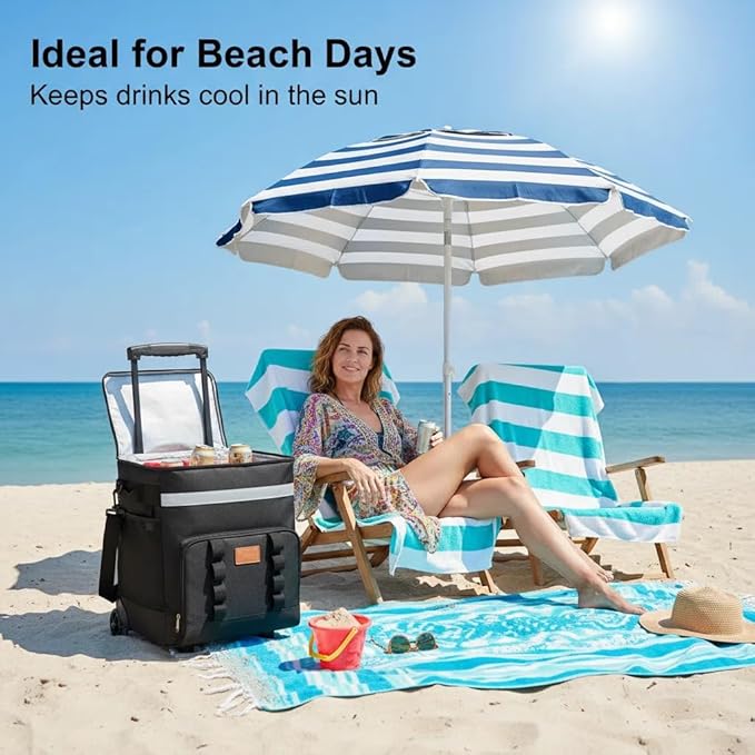 Insulated Rolling Cooler with Wheels - Soft Leak Proof Ice Chest for Camping, Travel and Lunch - Portable Wheeled Advanced Insulation
