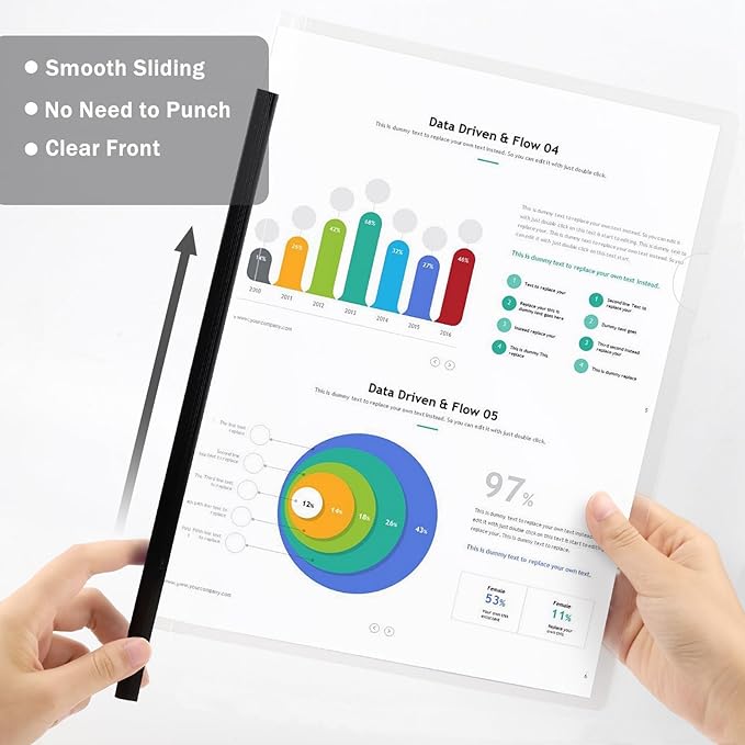 JOERSH 5 Pcs Clear Report Covers with Sliding Bar, Plastic Binder Paper Protector, Report Folders with Clear Cover for Resume Portfolio Presentation File Documents, Black