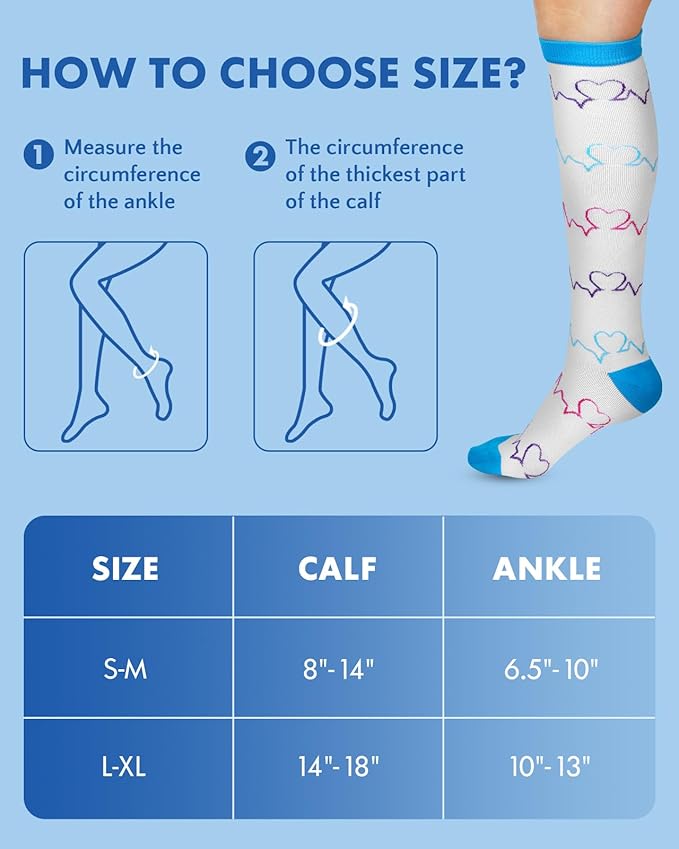 2Packs Compression Socks for Women - 15-20 mmHg Graduated Circulation Support for Nurses, Athletes and Travel