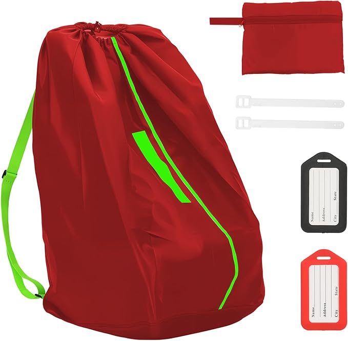 Car Seat Bags For Airplane Travel, Gate Check Bag, Durable Travel Bag with Thickened Shoulder Straps and 2pcs Luggage Tags For Airplane（Red）