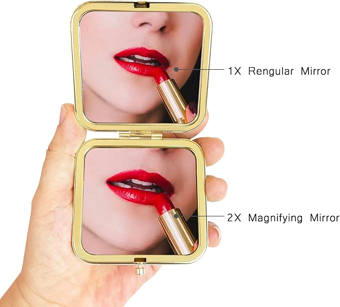 Compact Vanity Mirror for Women Men, Travel Makeup Mirror for Handbag Pocket Wallet, Portable Double-Sided Magnifying Cosmetic Mirror for Daily, Work, Business Gold