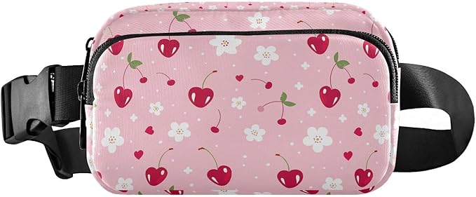 Kawaii Cherries White Flowers Fanny Pack for Women Men Water Resistant Fashion Waist Packs with Adjustable Strap Belt Bag for Travel Workout Jogging Hiking 21219486