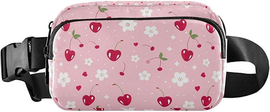 Kawaii Cherries White Flowers Fanny Pack for Women Men Water Resistant Fashion Waist Packs with Adjustable Strap Belt Bag for Travel Workout Jogging Hiking 21219486
