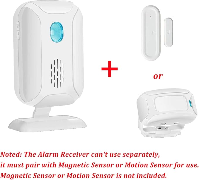 GREENCYCLE Motion Sensor Alarm Receiver, Pair with Magnetic Door Alarm Sensor (ASIN: B07HQD6BH6) or Motion Receiver(ASIN: B07HQ8QYZ7 ),1 Receiver, Can't use Separately